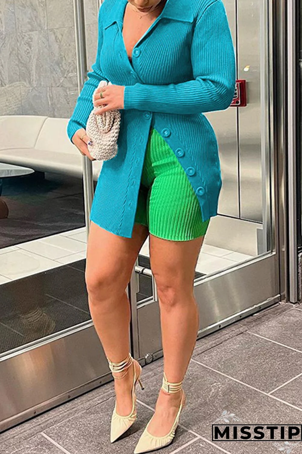 Earth Yellow Casual Solid Patchwork Buttons Turndown Collar Tops