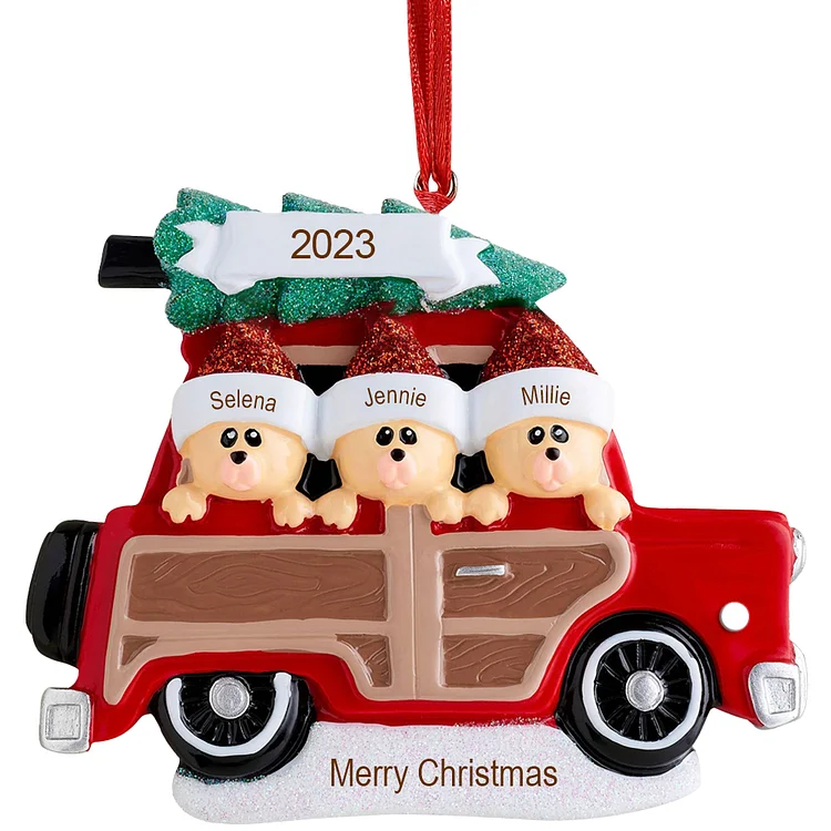 Kettenmachen Harz Personalisierte 3 Namen & Text & Jahr Rentier Auto  Weihnachtsornament Weihnachtsbaum Anhänger mit 3 Familienmitgliedern 13.49
