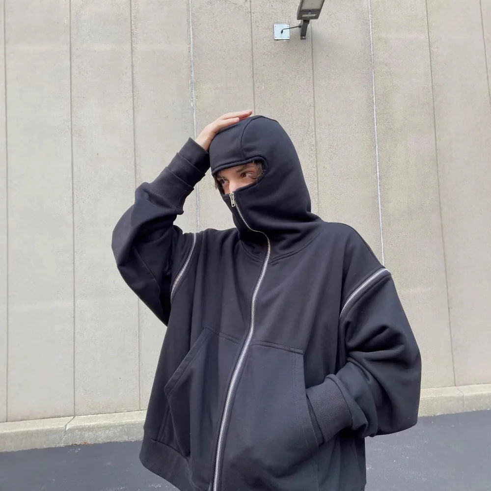 Athvotar Athvotar Brand Plus Velvet Double Hat Unique Design Hooded Jacket Autumn And Winter New Men's And Women's Loose Y2K Jacket