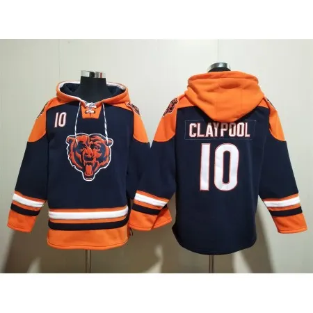 Men's Chicago Bears #10 Chase Claypool Navy Ageless Must-Have Lace-Up Pullover Hoodie