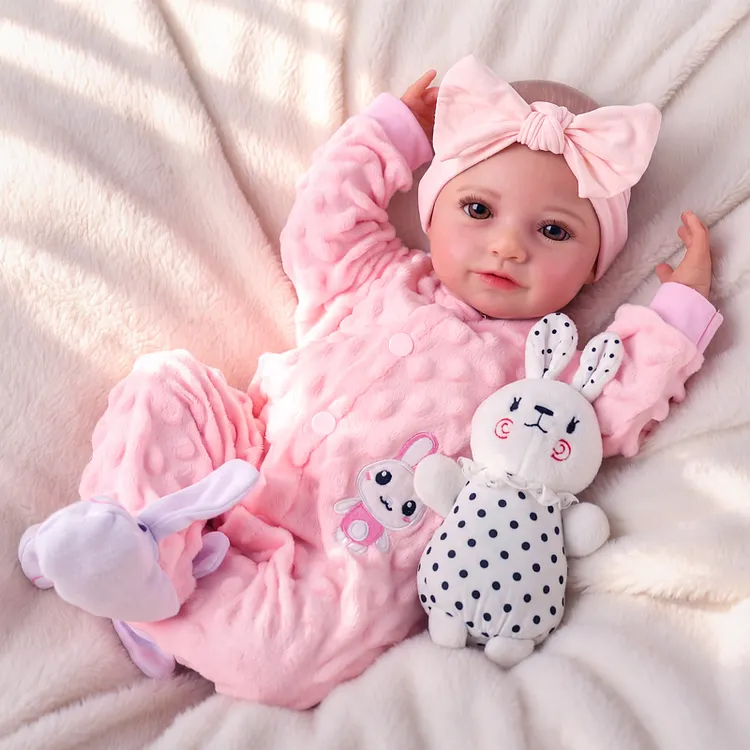 Babeside Cassie 20" Vinyl Reborn Baby Girl Doll, Smiling Face in Pink Bunny Outfit