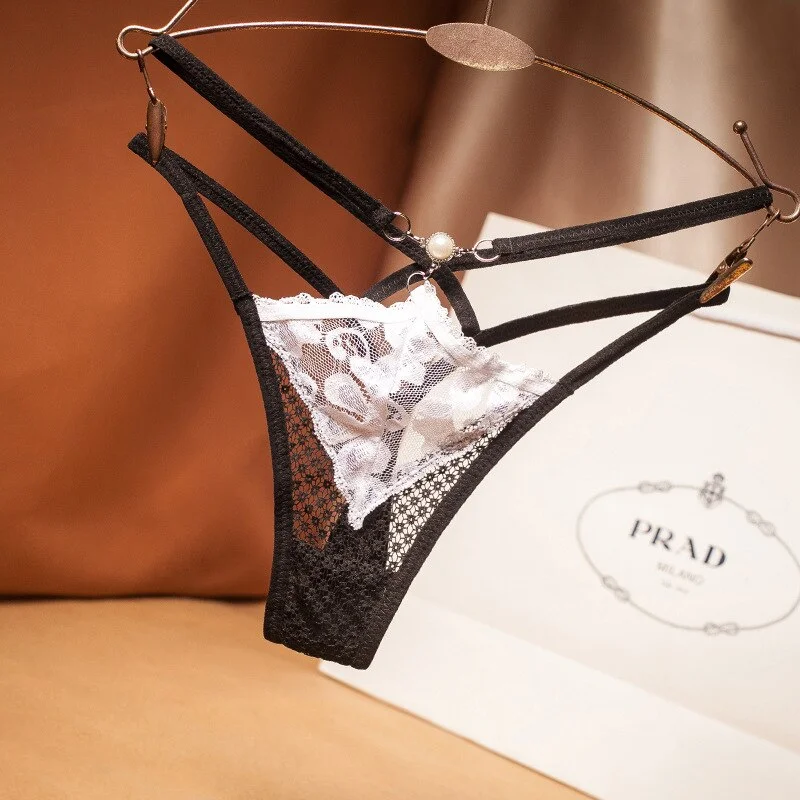 Sexy Lace Thong No Rot Temptation Sexy Lace Women's Panties Low Waist C Open Low Waist Ultra-thin Panties Cross Belt T Pants