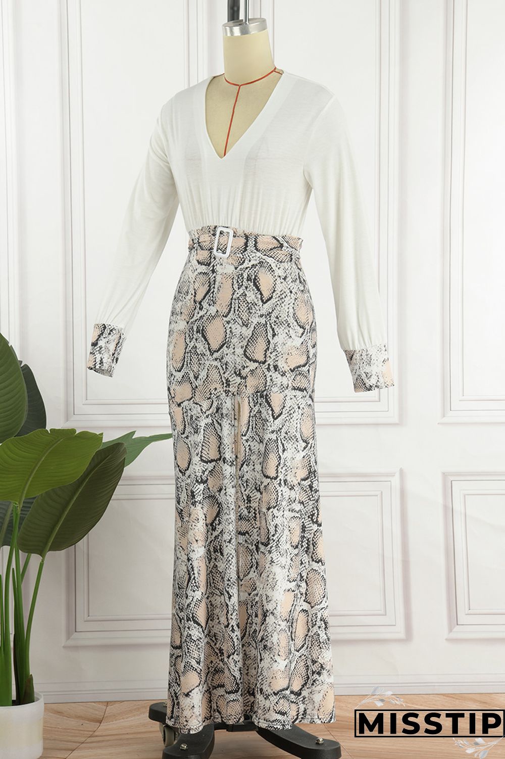 Brown Casual Print Patchwork Slit V Neck Long Sleeve Dresses