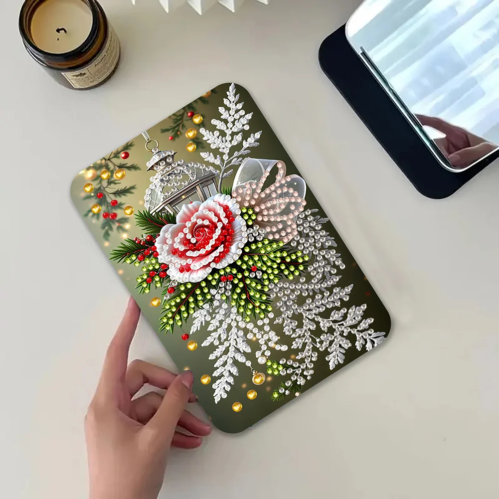 DIY Diamond Art Shiny Crystal Mirror Lightweight Standing Makeup Mirror (Rose)