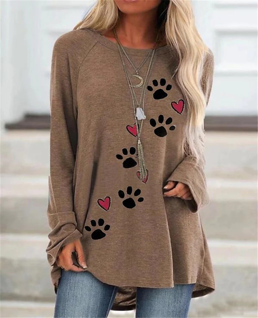 Sexy Loose Long Sleeve Round Neck Vintage Print Fashion Pullover Blouses & Shirts
