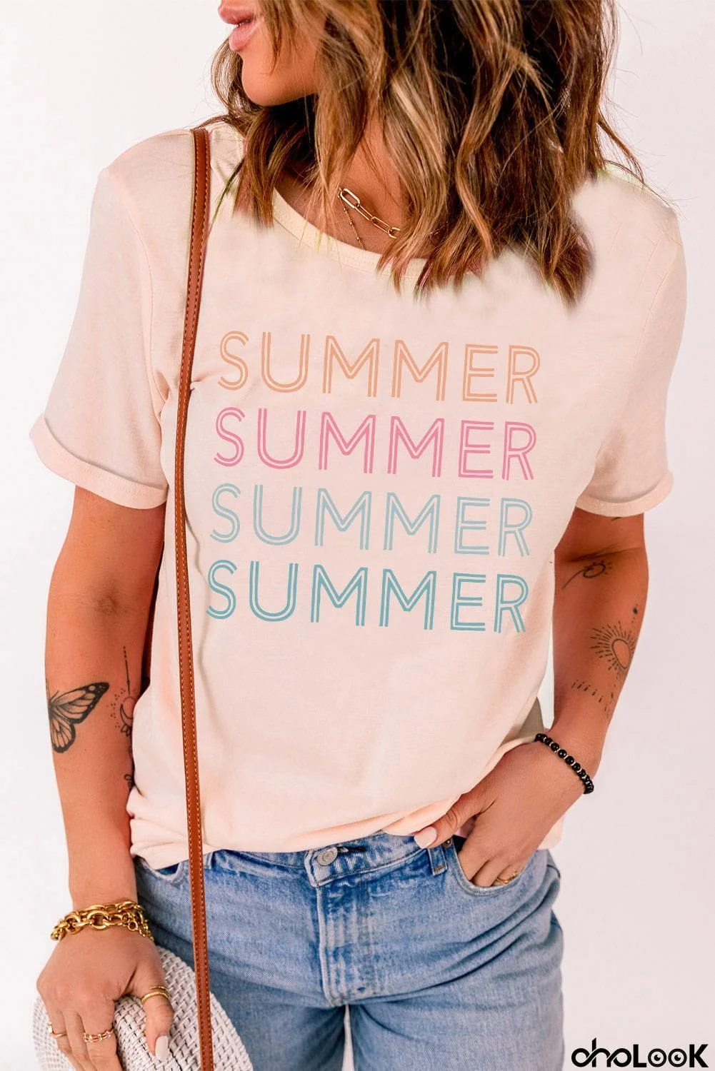 SUMMER Cuffed Round Neck Tee