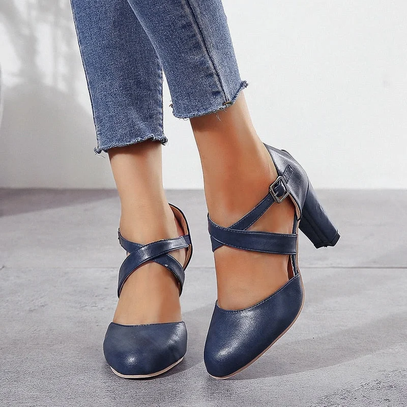 2020 New Roma Pumps Women Sandals High Heels Ankle Strap Summer Hemp Buckle Strap Pumps Casual Slip-on Shoes Plus Size 43