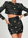 PU Leather Long Sleeve Rivet Fashion Skirt Two-Piece Suit