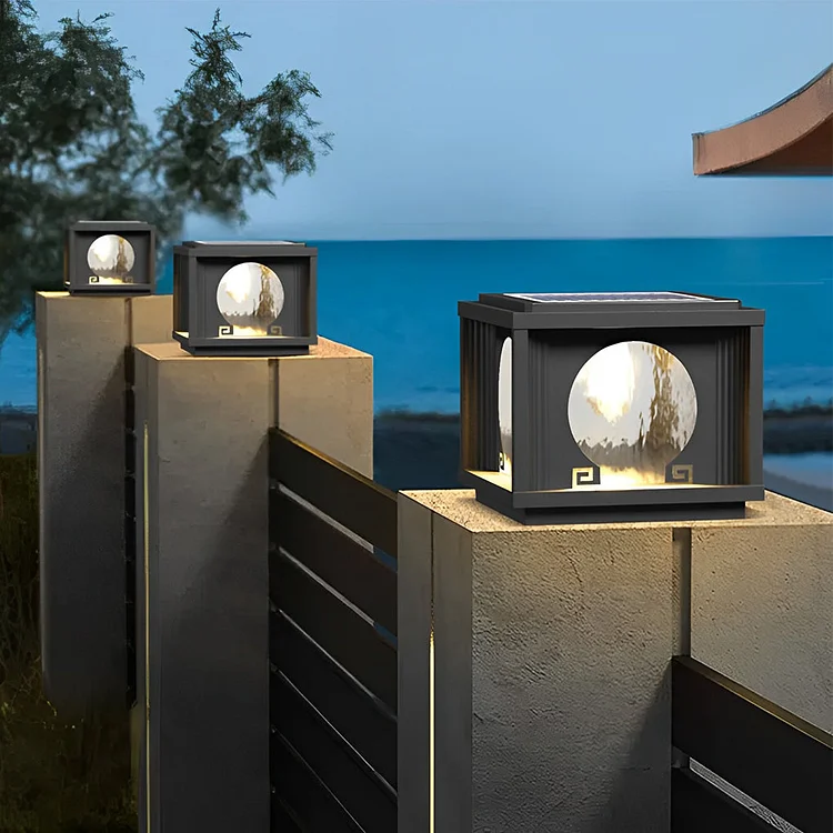 Square Round Waterproof LED Black Solar Lights Outdoor Fence Post Lamp - Appledas