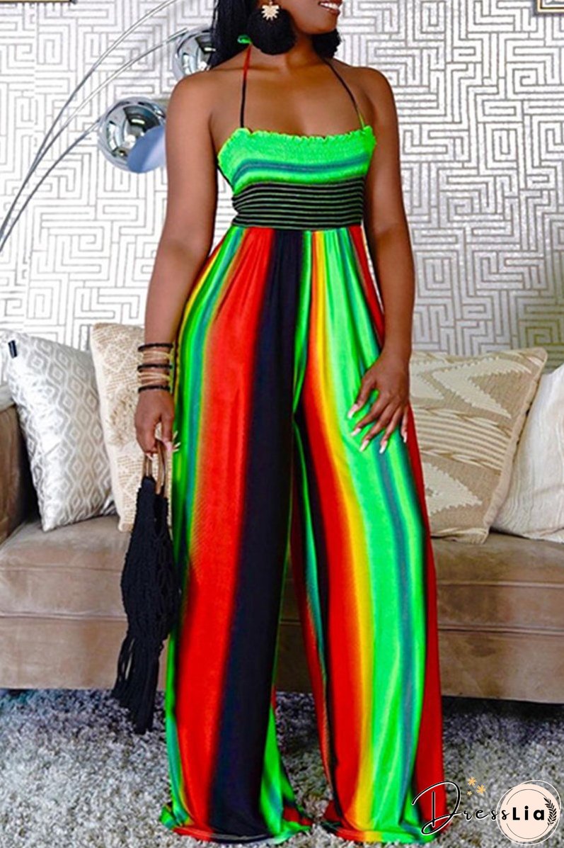 Wrinkled Striped Plus Size Wide Leg Jumpsuit