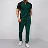 Men's Casual Color-Block Waffle-Knit Short-Sleeve T-Shirt & Long Pants Two-Piece Set by Inlyline