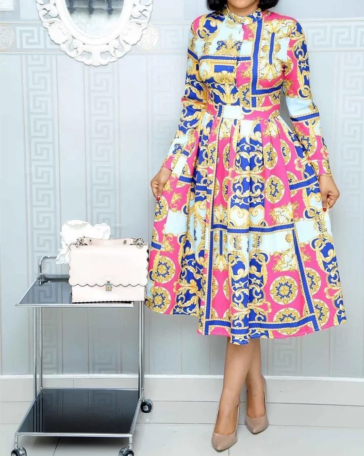 Print Long Skirt Dress Gown