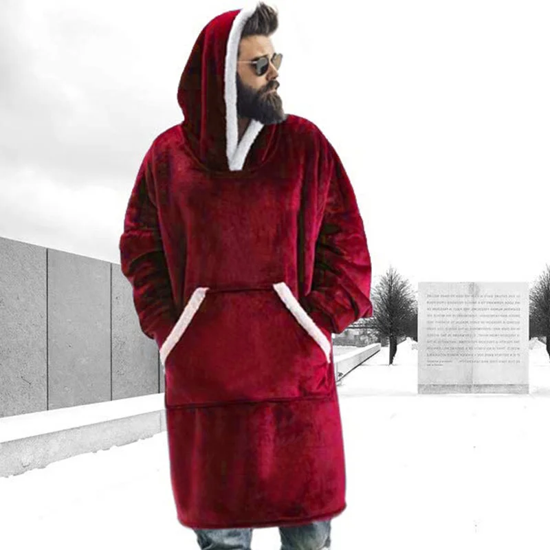 Winter Sweatshirt Men Hoodies Blanket With Sleeves Fleece Hoody Fashion Pocket Pullover Male Giant TV Blanket Hooded Hoodies