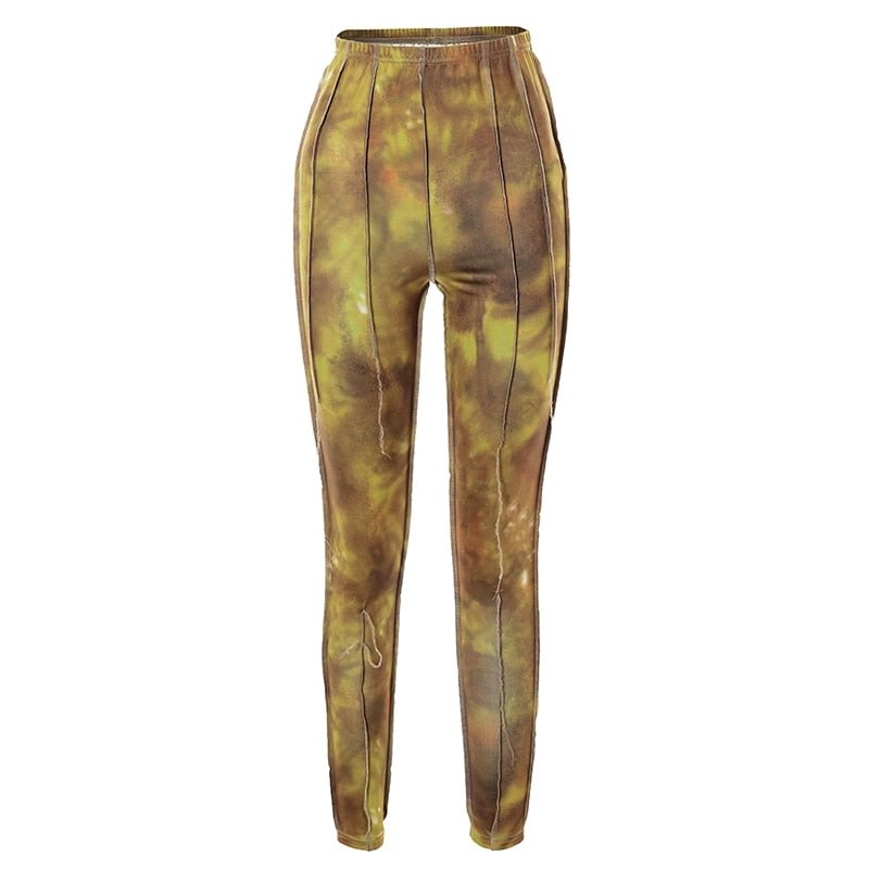 Tie Dye Print Sporty Skinny Leggings For Women High Waist Casual Wear Athleisure Pants Patchwork Slim Fashion Leggins