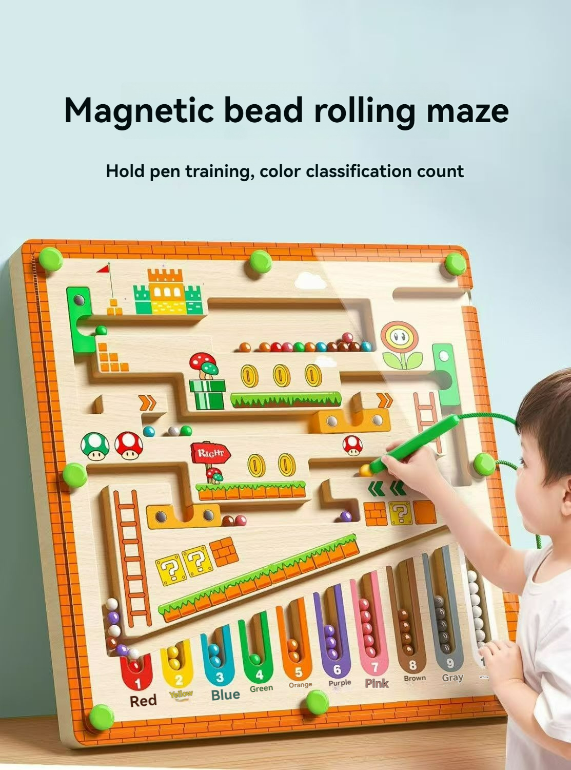 Tegooe Wooden Magnetic Maze Puzzle Board - Fine Motor Skill Color Sorting Game for Toddlers
