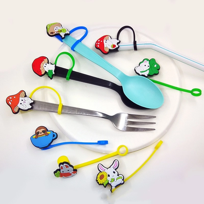 10 Pieces Cute Cartoon Silica Gel Straw Decorative Cap 1 Piece