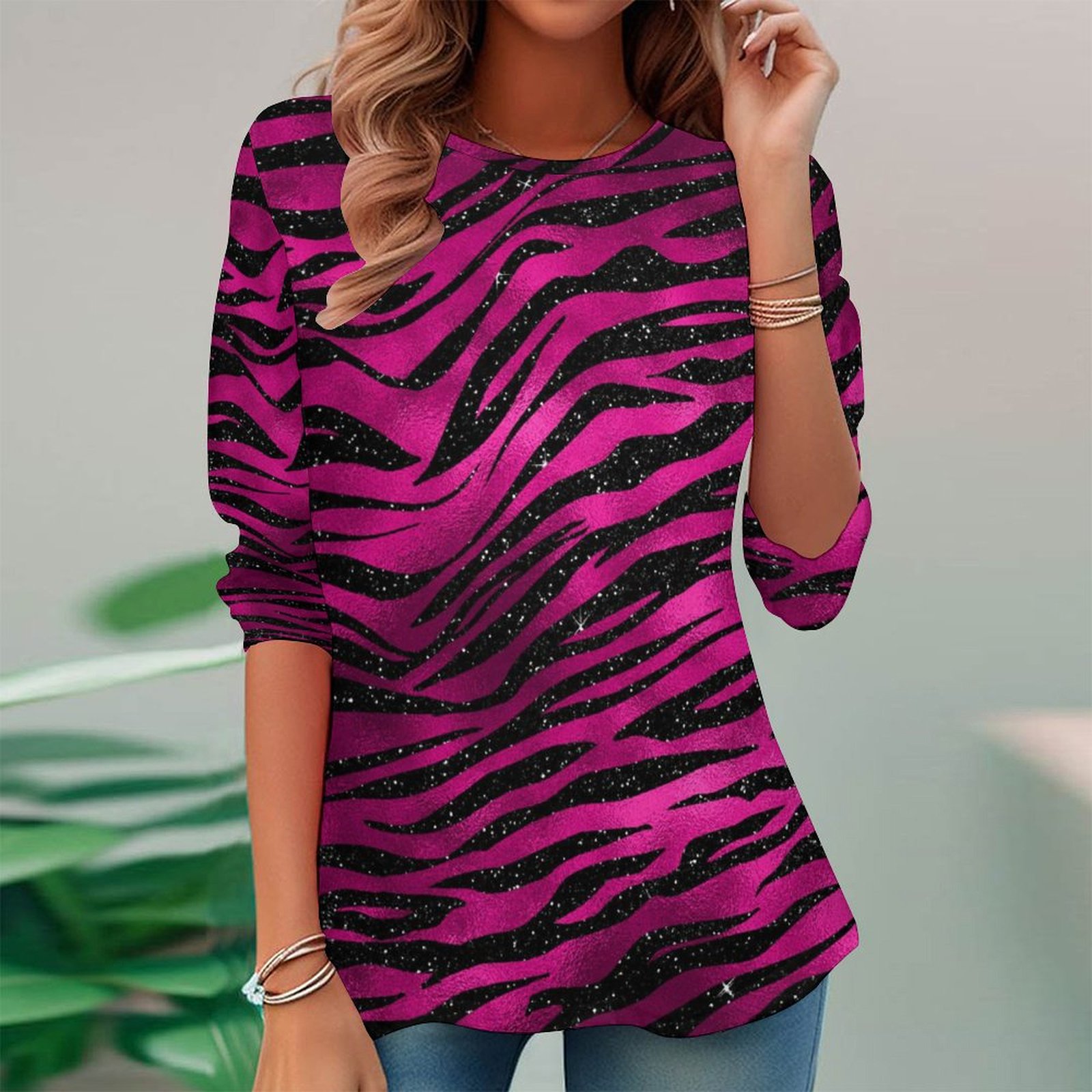 Women Long Sleeve V-neck Graphic Floral Printed Top