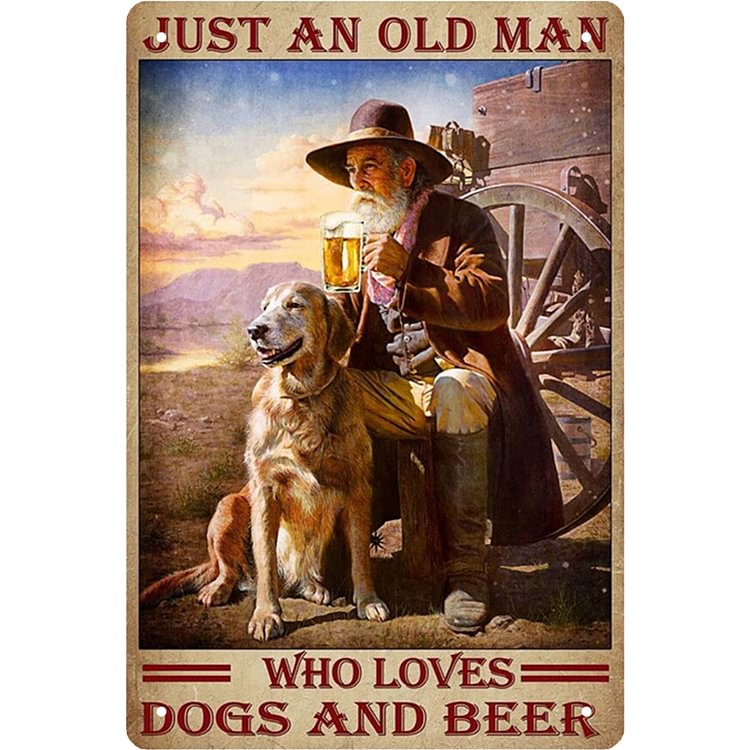 vieil homme et chien Bière- Enseigne Vintage Métallique/Enseignes en bois - 20*30cm/30*40cm