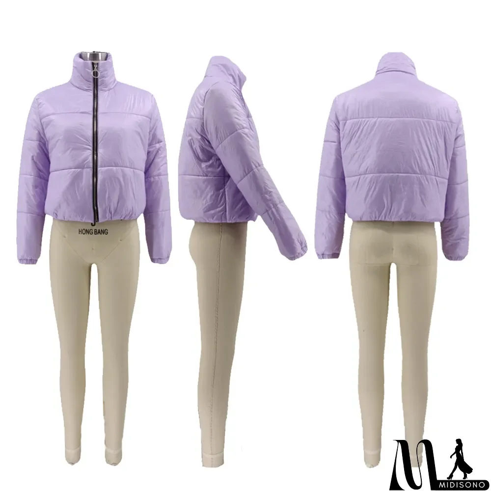MidiSono - Winter Warm Solid Full Sleeve Zipper Down Jacket