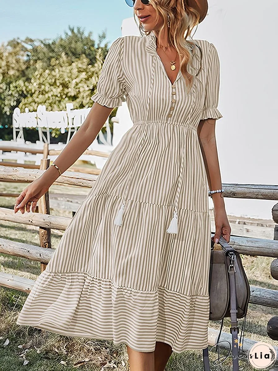 Fashion Striped Temperament Midi Dress
