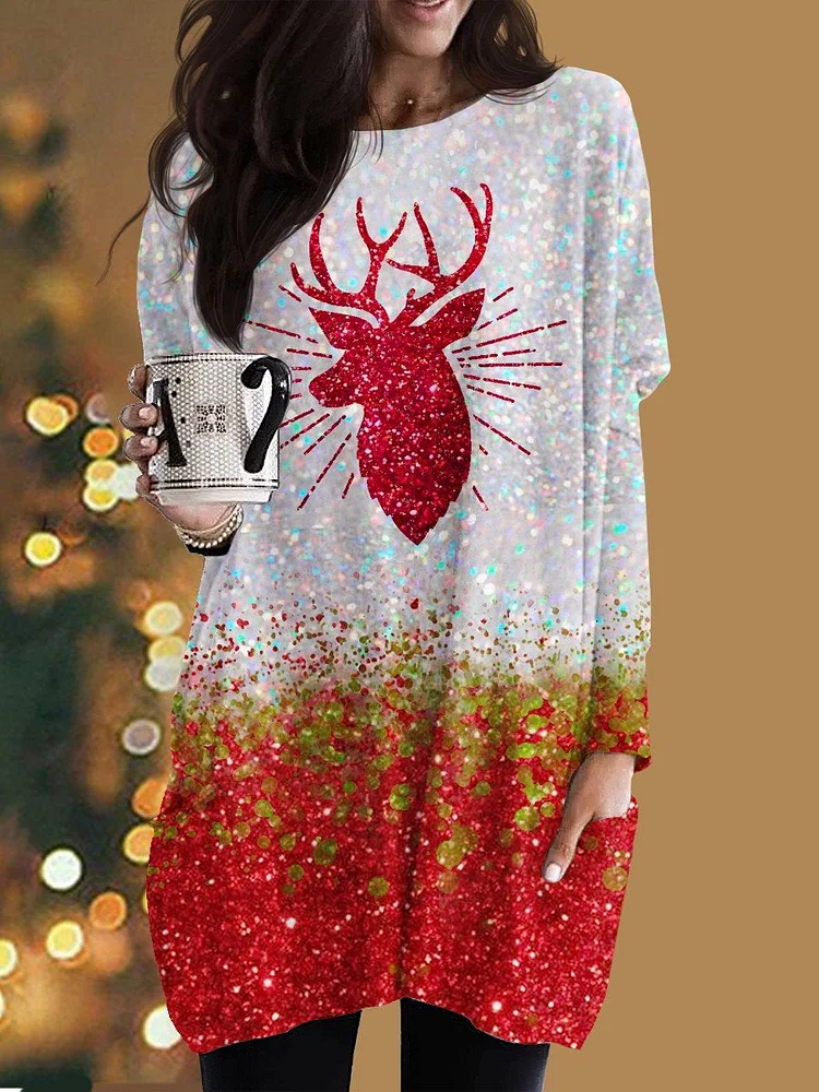Women's Christmas Reindeer Shiny Casual Top-mysite