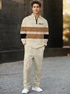 Men's fashion casual zipper polo long-sleeved two-piece set