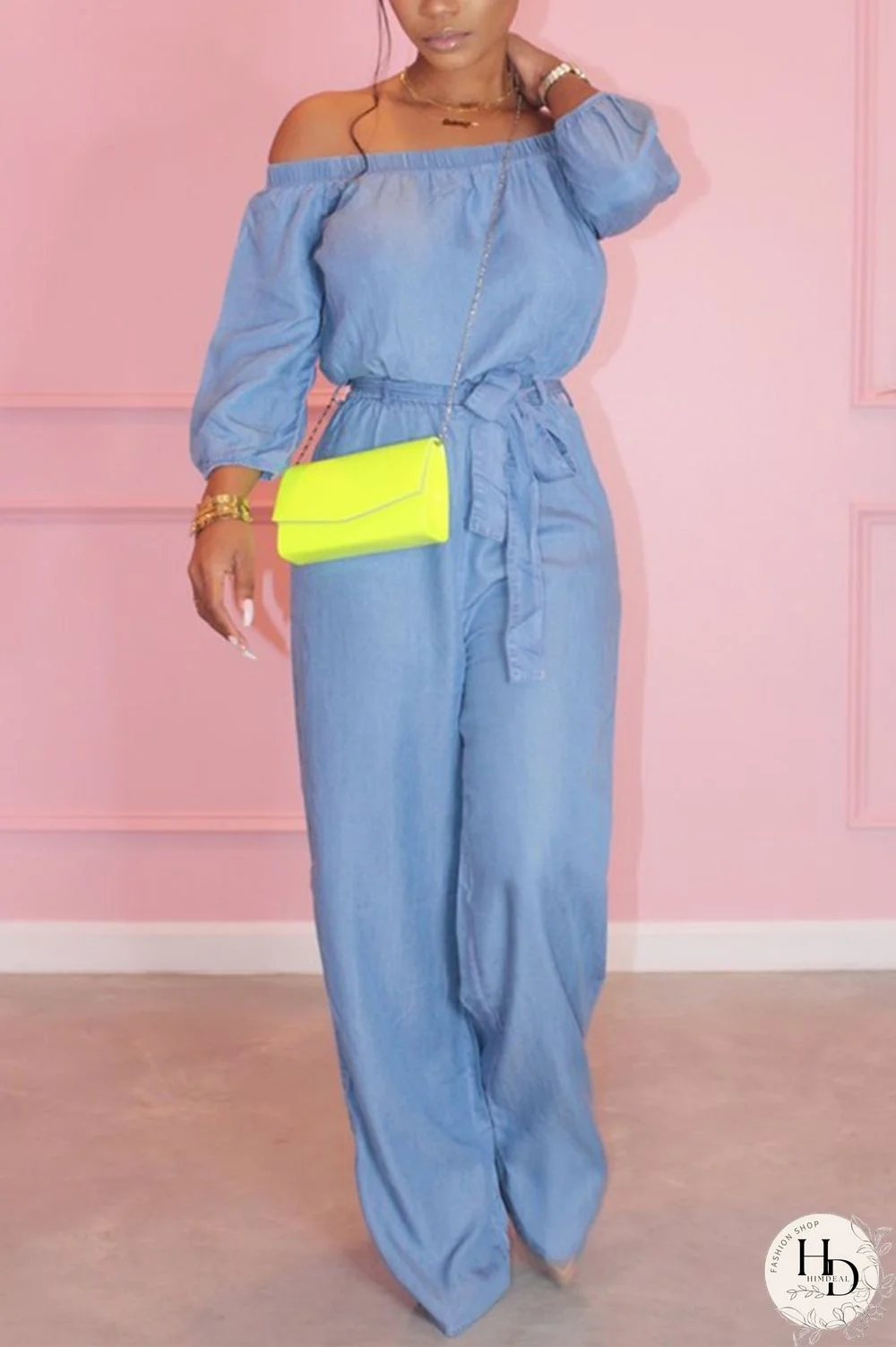 Light Blue Fashion Sexy Off Shoulder Jumpsuit