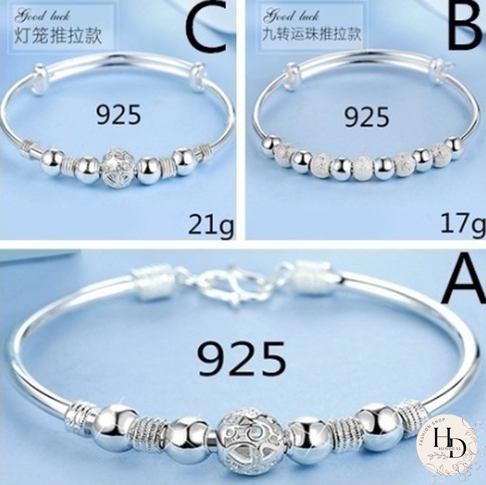 Women's 925 Sterling Silver Transfer Bead Bracelet Fashion Jewelry (Size: A, B, C)