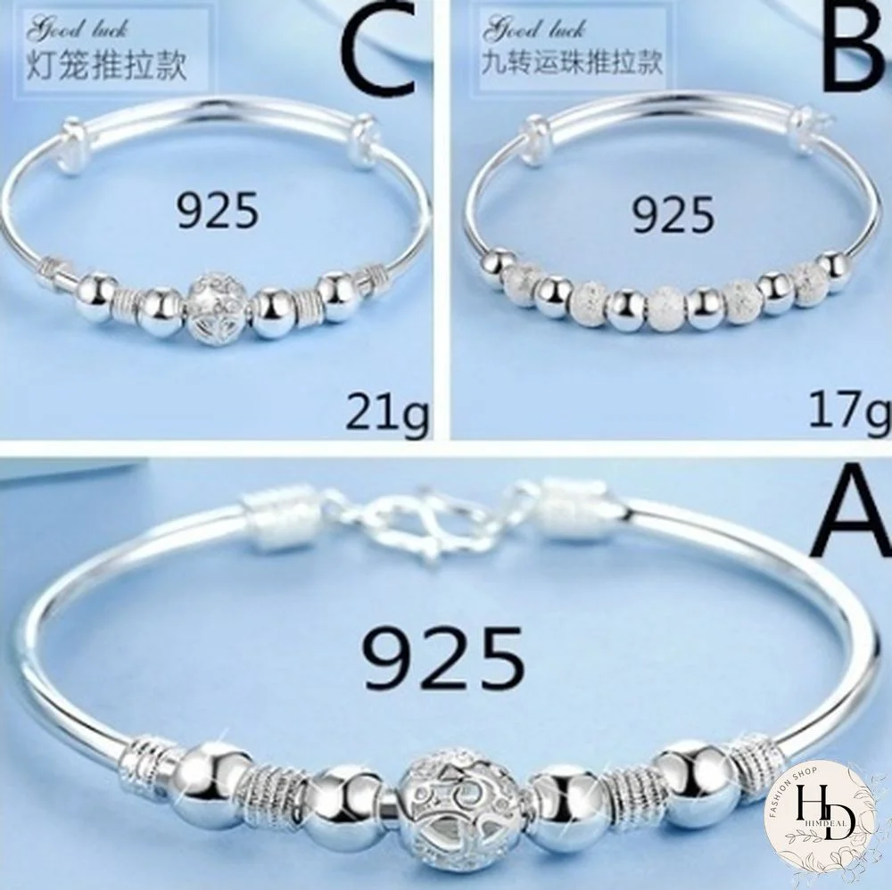 Women's 925 Sterling Silver Transfer Bead Bracelet Fashion Jewelry (Size: A, B, C)