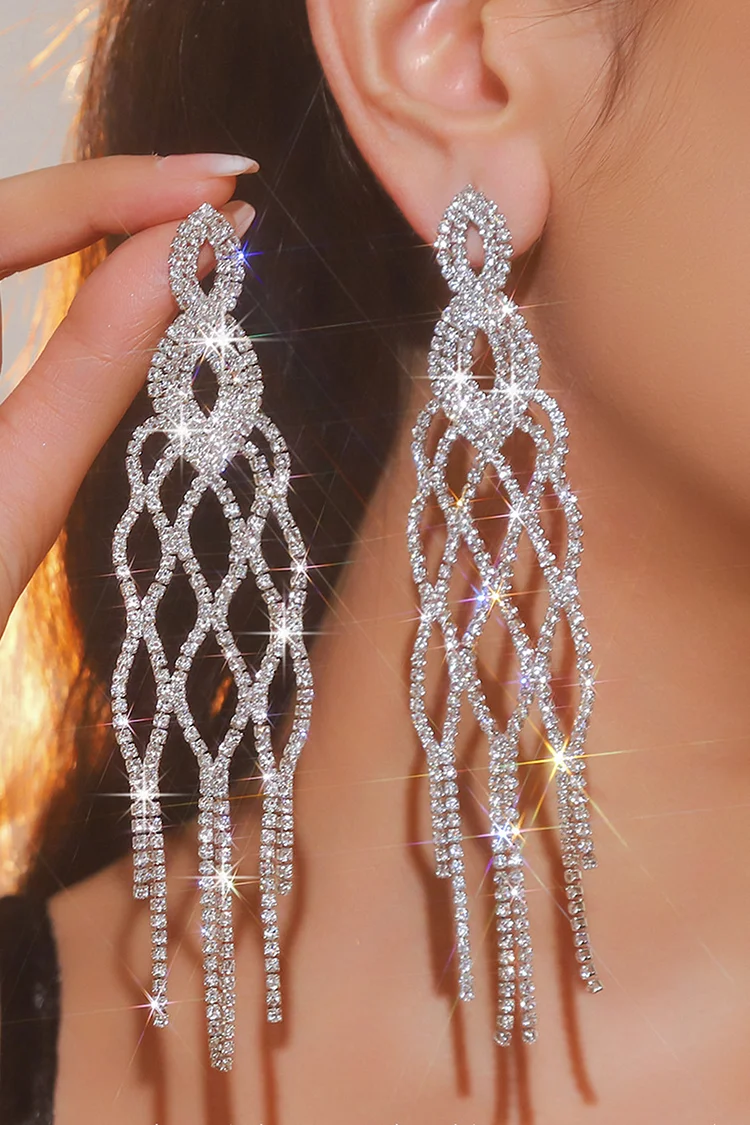 Prom Full Rhinestone Geometric Long Tassel Earrings 2024 - Xpluswear