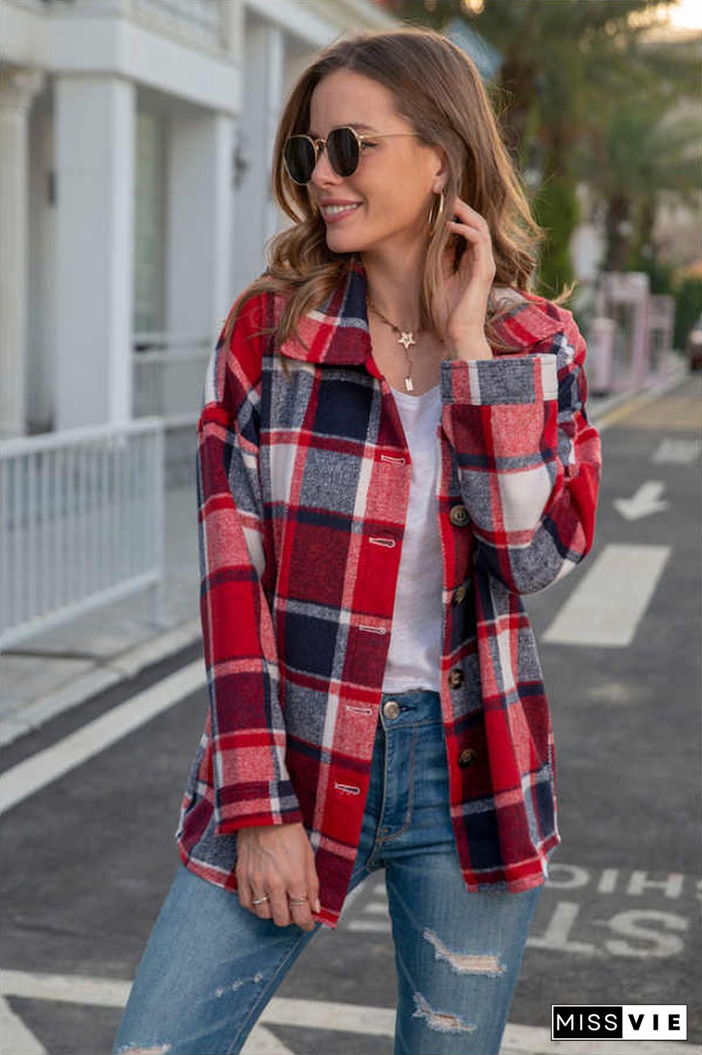 Fashion Regular Plaid Loose Shirt Coat