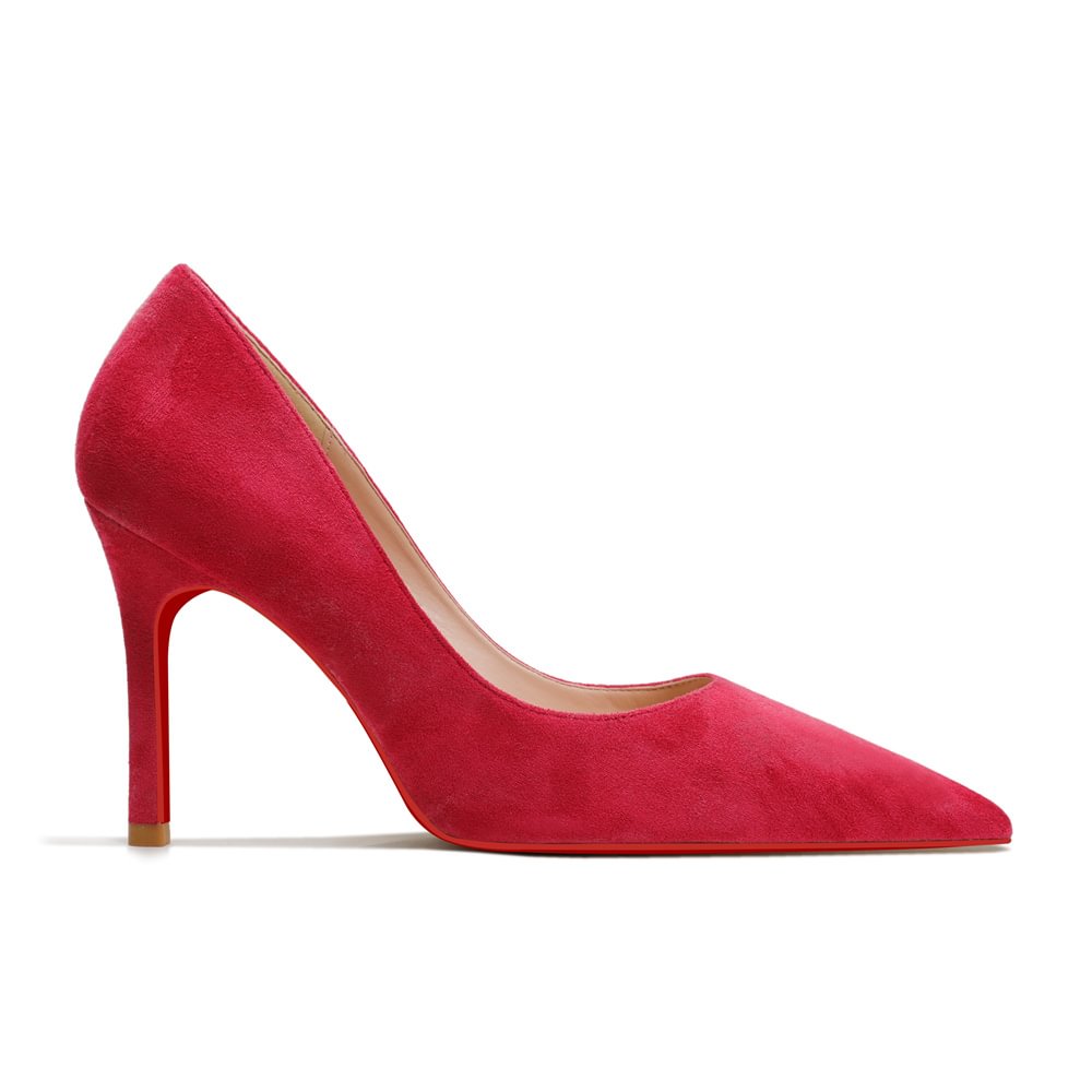 90mm Women's Middle Heels Pointed Toe Red Bottom Pumps-MERUMOTE