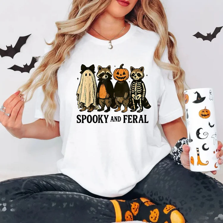 Spooky And Feral Halloween Raccoon T-shirt, V-neck, Sweatshirt, Hoodie