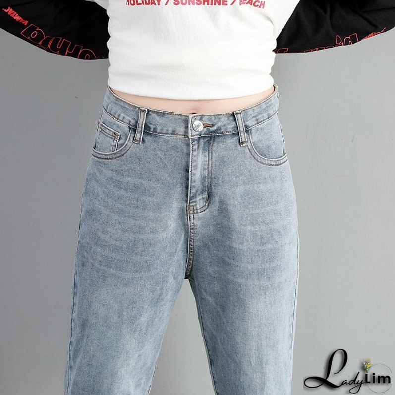 Women's Fashion Loose Straight High Waist Stretch Jeans