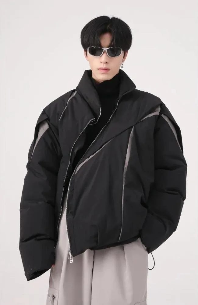 Brownm Asymmetrical Zipper Puffer Jacket