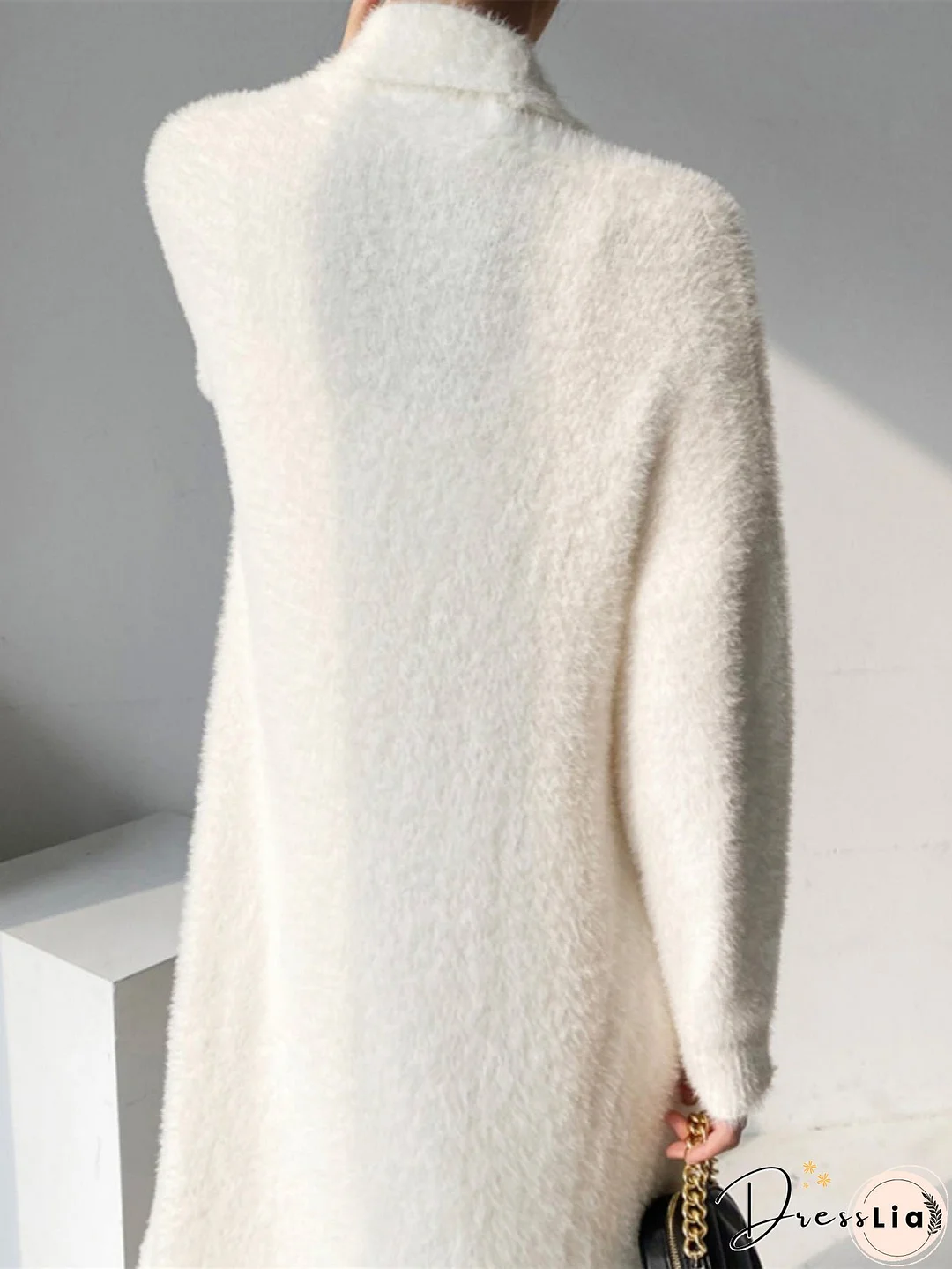 Long Length Fuzzy Knit Cardigan, Casual Open Front Long Sleeve Sweater, Women's Clothing
