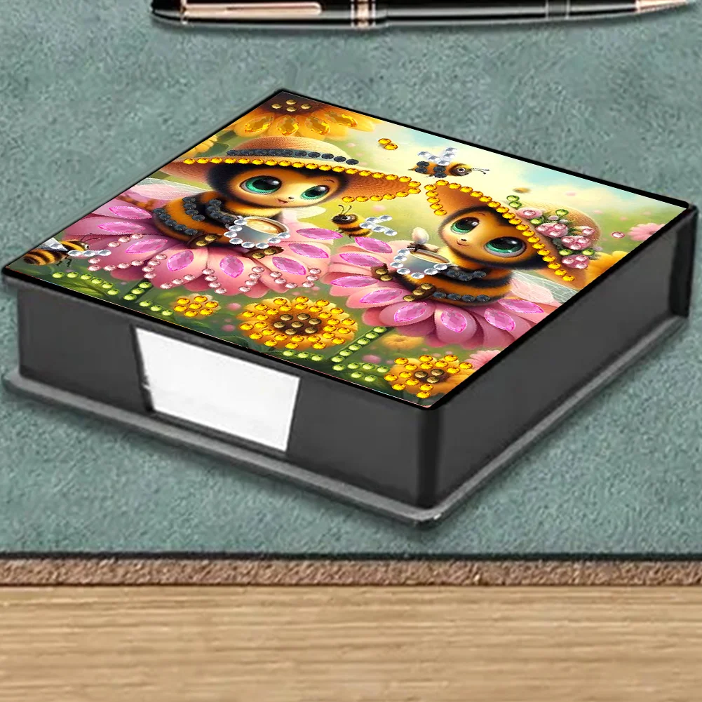PU Bee Diamond Painting Notecard Box with Papers for DIY Art Craft