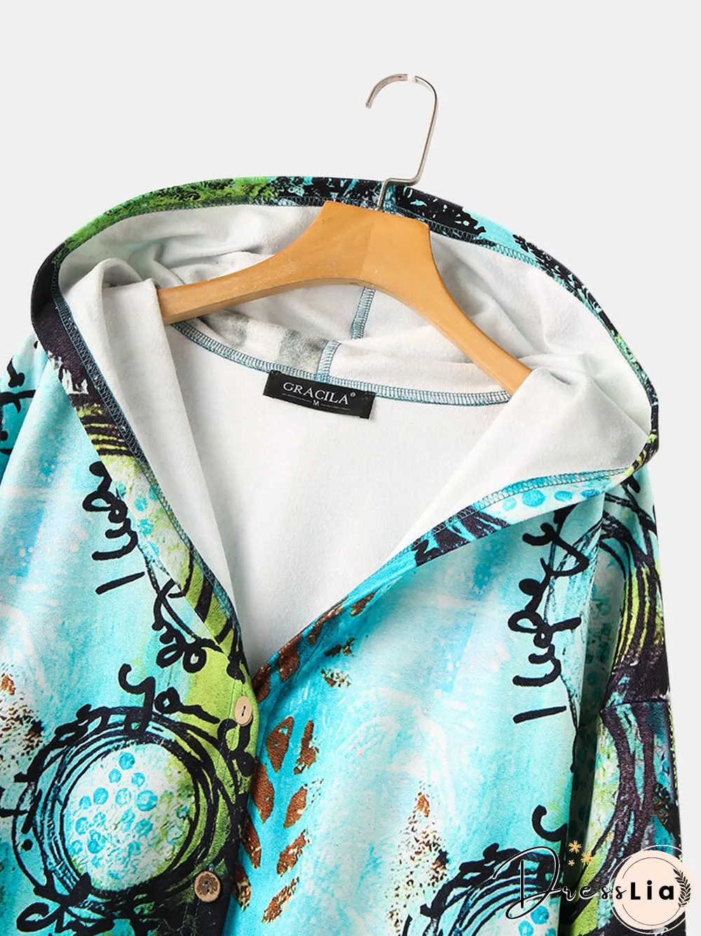 Art Illustration Printed Hooded Jacket For Women