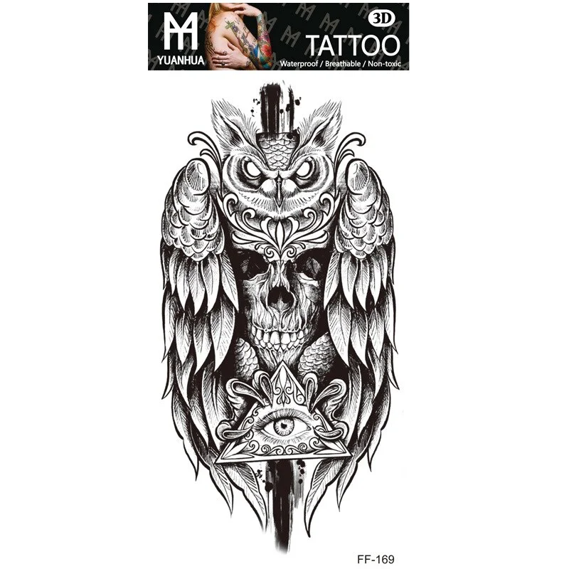 Sdrawing Forest Tattoo Sticker for Men Women Children Tiger Wolf Death Skull Temporary Tattoo Fake Henna Skeleton King Animal Tatoo