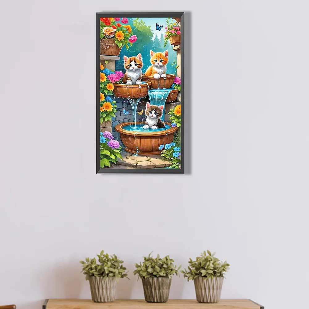 Diamond Painting - Full Round Drill - Cats in Pool(Canvas|35*65cm)