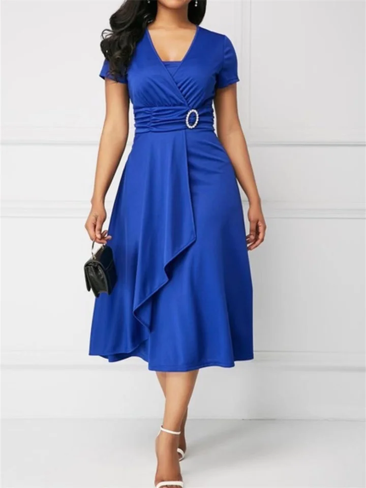 Fashion Temperament Asymmetric Hem V-neck Dress Party Evening Dress