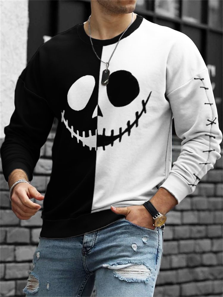 Men's Halloween Spooky Face Contrast Sweatshirt