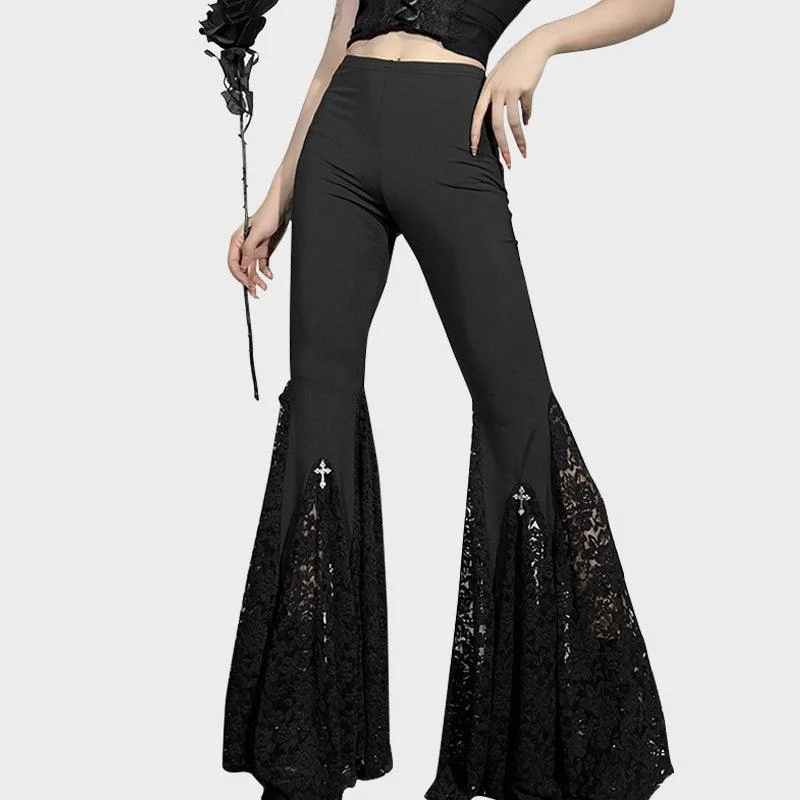 Gothic Dark Lace Flared Pants