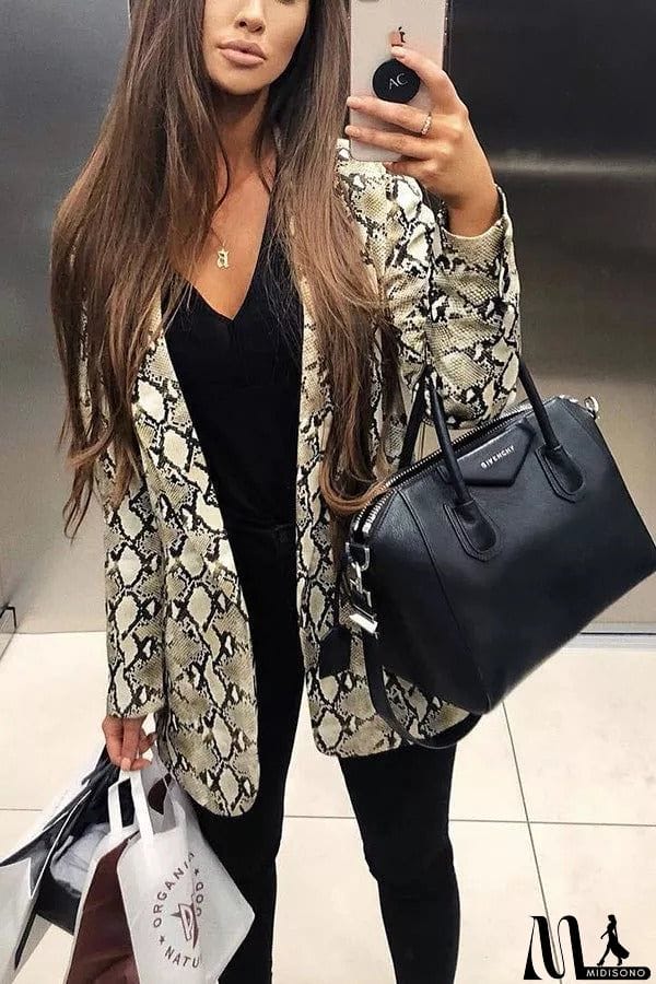 MidiSono - Charmer Snake Print Lapel Loose Blazer