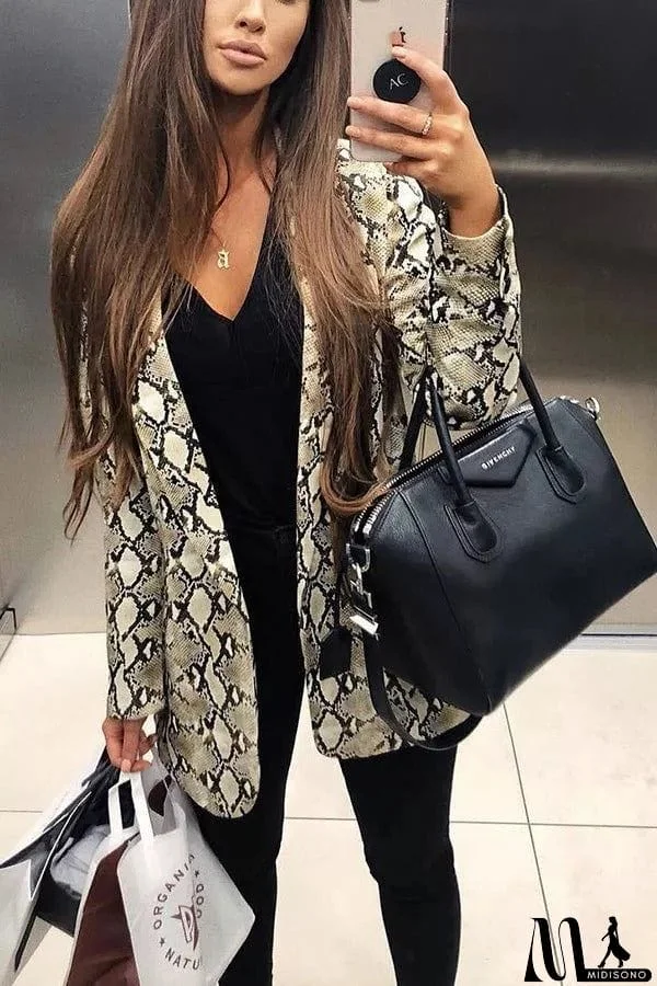 MidiSono - Charmer Snake Print Lapel Loose Blazer