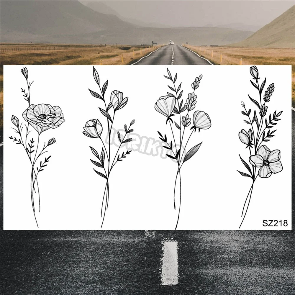 Minimalist Dandelion Temporary Tattoos For Women Girls Thorns, Lilies, Chrysanthemums, Fake Tattoo Stickers Leg Arm Tatoos Charm