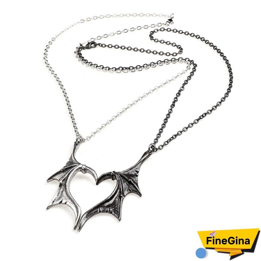 Darkling Heart Necklace Alchemy Gothic Couples Matching Dragon Wing Pendants