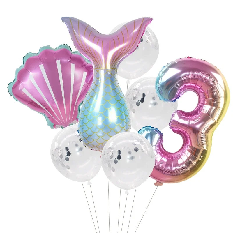 Little Mermaid Party Balloons 32inch Number Foil Balloon Kids Birthday Party Decoration Supplies Baby Shower Decor Helium Globos