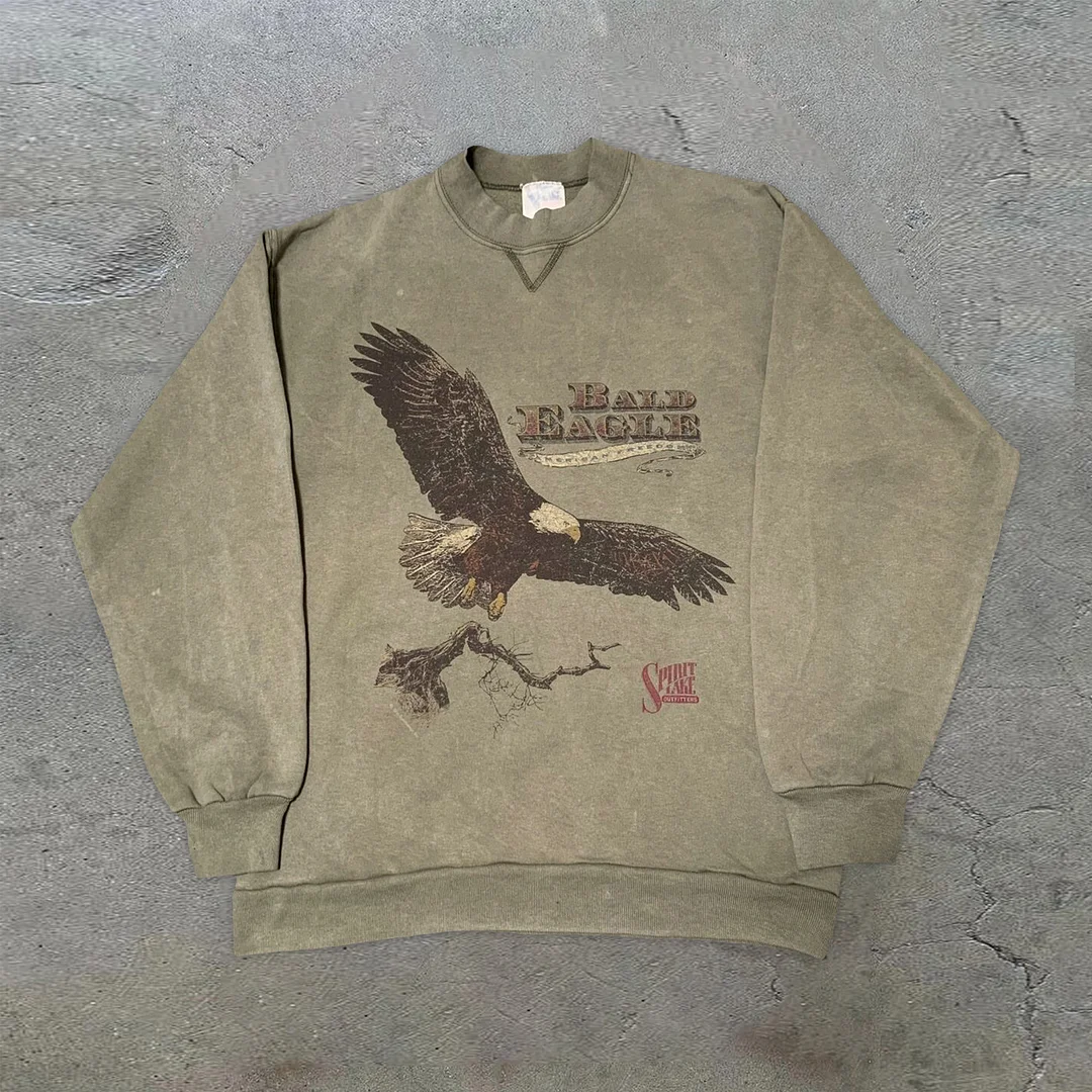 Retro Street Fashion Long Sleeve Crew Neck Sweatshirt