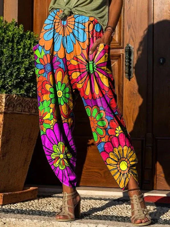 Women's Vintage Hippie Floral Print Trousers